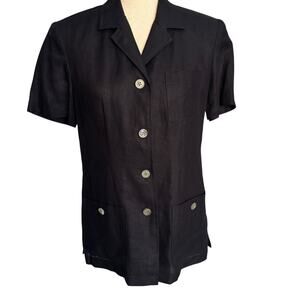 Talbots Vintage Black Linen Button Front Blouse Size 4